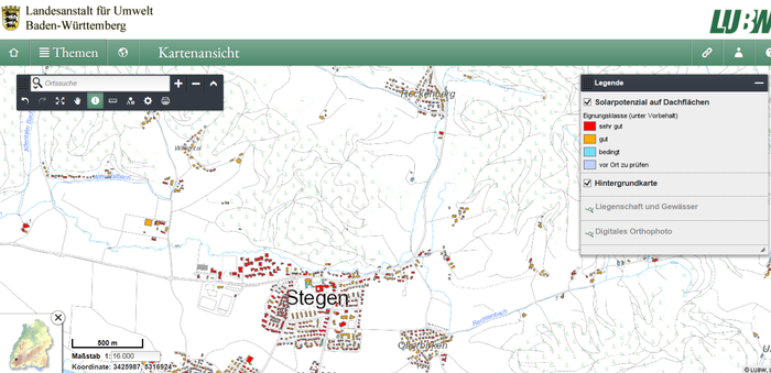 Solarpotenzial Stegener Dachflchen vgl. LUBW