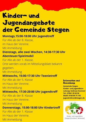 Angebote und �ffnungszeiten des Kinder- und Jugenstreffs Stegen